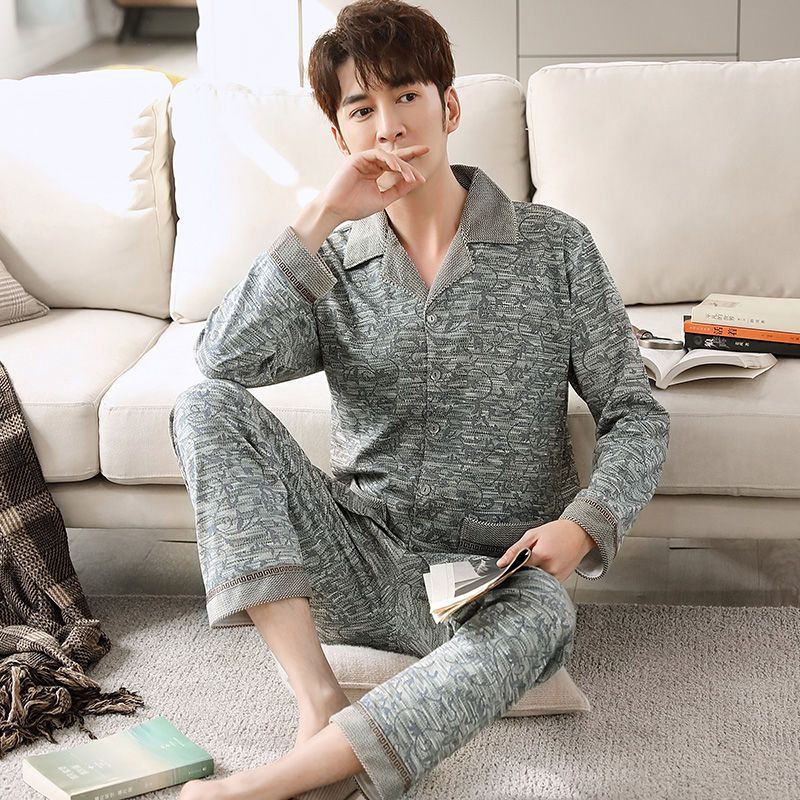 Pijama de algodón 100% de los hombres de manga larga de primavera y otoño más tamaño de otoño e invierno más el tamaño de los hombres gordos homewear traje