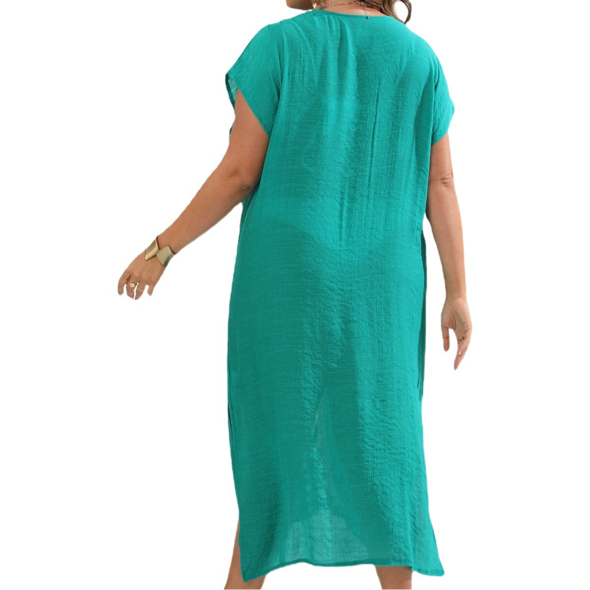 Праздничная пляжная блузка трансграничная Европейская и американская Женская большого размера с крючком, контрастная цветная строчка, платье с глубоким V-образным вырезом 200250