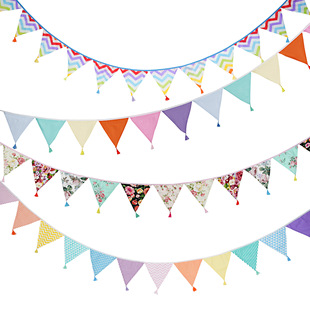 ins Nordic Style Cotton Tassel Triangle String Flag Tent Flag Photo Background String Flag Wedding Kindergarten Flag