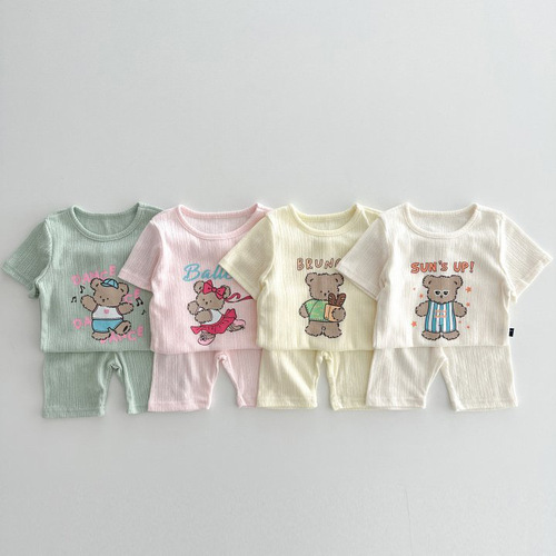 Korean ins summer new candy color print set baby comfortable western style top + pants girl baby two-piece set