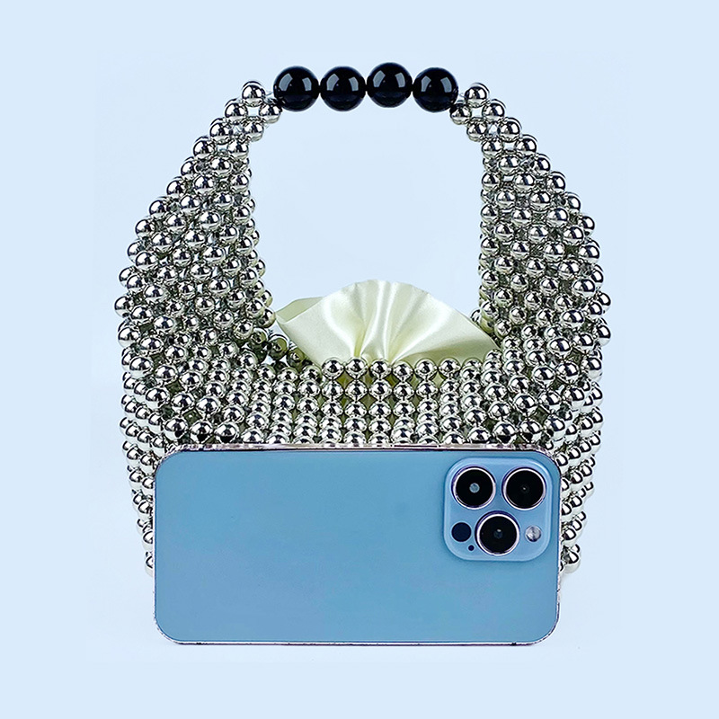 412g Weight Polyester Lining Material Beading Fashion Element String Closure Type Top Handle Strap Type Bucket Bag Bags Type Daily, Street, Shopping Occasion Plastic Material New Year Festival Solid Color Pattern All Seasons Season Women's Gender Elegant, Streetwear Style Pillow Shape Shape Small Size Women's Small Plastic Solid Color Elegant Streetwear Beading Pillow Shape String Bucket Bag 13