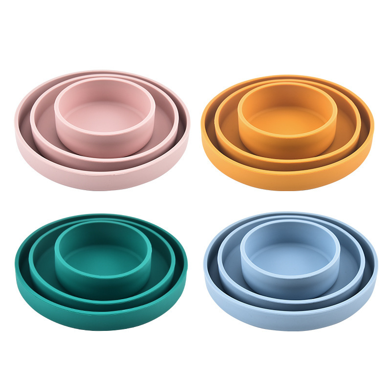 Placa de silicona comida complementaria bebé silicona resistente a la caída de los niños Placa de tazón placa engrosada Placa de almacenamiento vajilla hervida al por mayor