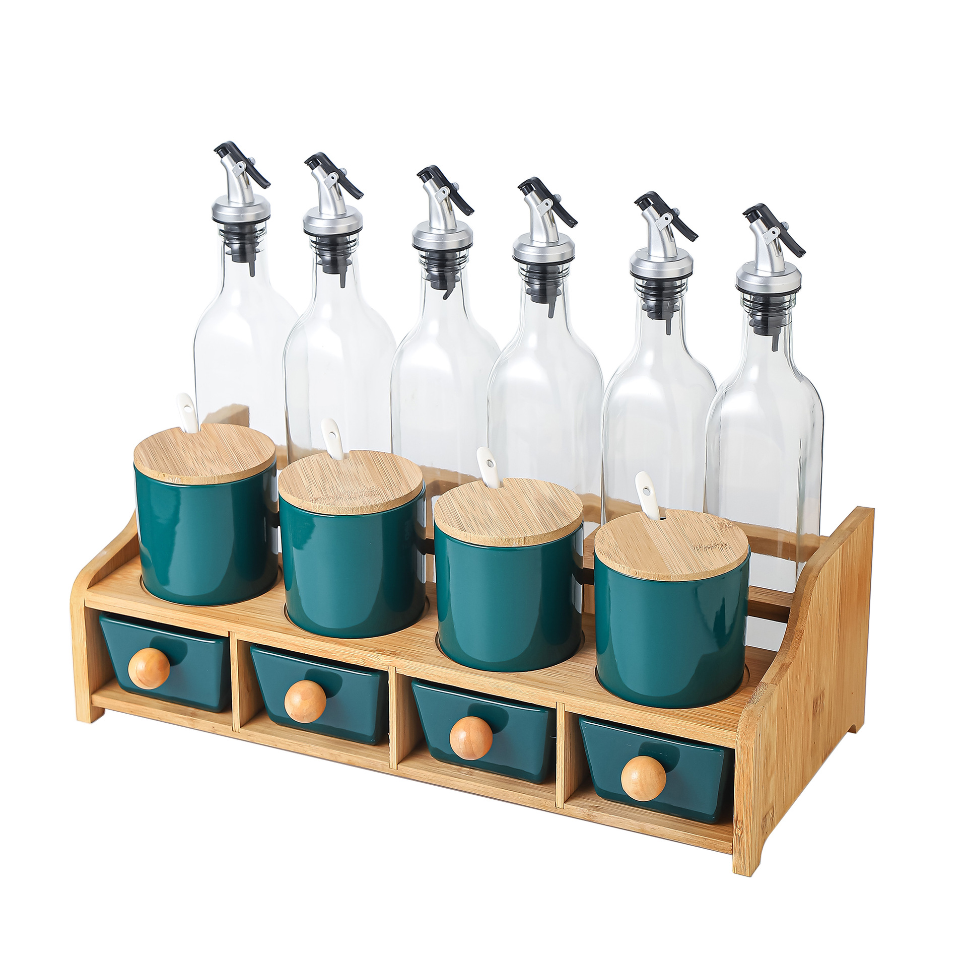 Botella de condimentos de vidrio nórdico, conjunto de botellas de condimentos de aceite de cocina, botella de condimentos de sal, azúcar, botella de cerámica, marco de almacenamiento