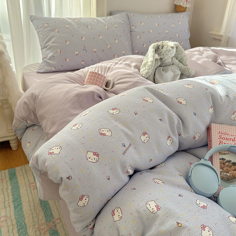 Cama de algodón de cuatro piezas A clase madre y bebé dormir desnudo pro piel sábanas de cama de algodón puro Kasa dormitorio dibujos animados lindos tres piezas 4
