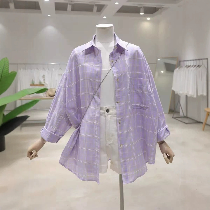 Loose Bf Style Plaid Shirt for Women, Lightweight Breathable Sun Protection Shirt, Versatile Jacket for Women, New Summer Style Wholesale