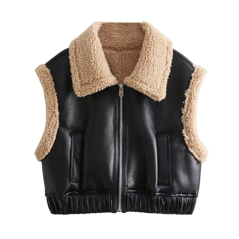 Saw Aliexpress Independent Station Cross-Border European and American Style Street Double-Sided Fleece Jacket Casual Vest Jacket Women's Clothing