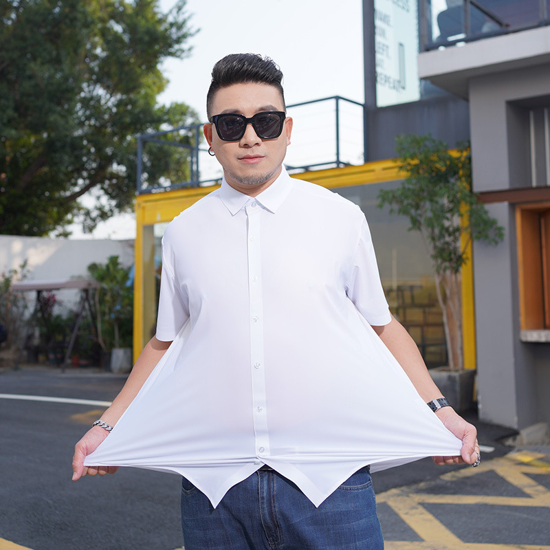 European and American Cross-border Summer plus size Men's Short-sleeved Shirt High-elastic Ice Silk Solid Color Pullover Plus Fat Plus Size Fat Shirt European and American Cross-border Summer plus size Men's Short-sleeved Shirt High-elastic Ice Silk Solid Color Pullover Plus Fat Plus Size Fat Shirt