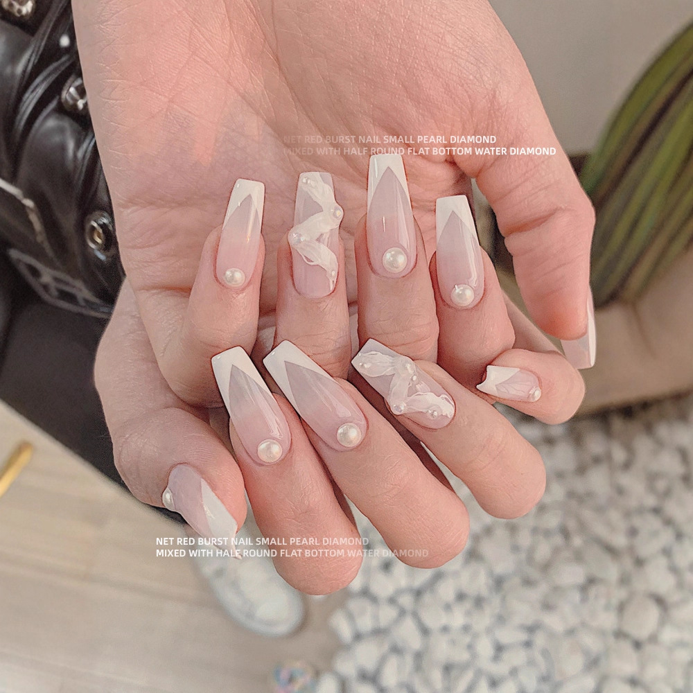 Manicura 12 Grid decoraciones mixtas rectangular diamante plano de forma especial Super brillante lujo transparente pequeño diamante redondo Perla Beige