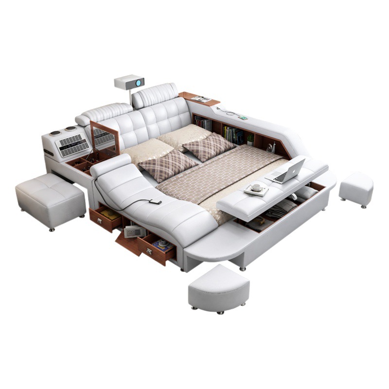 Multifuncional cuero genuino tatami cama doble 1,8 m moderno simple gran apartamento dormitorio principal masaje cama inteligente nuevo image 1