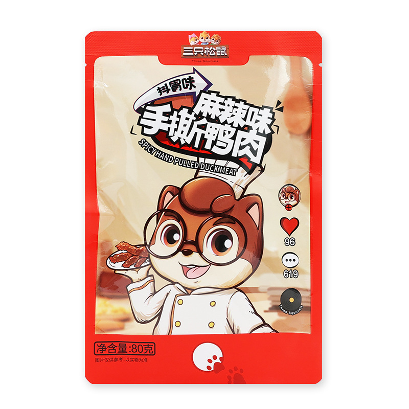 三只松鼠手撕鸭肉80g袋装麻辣味肉食零食独立装便携小吃包邮