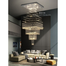 长方形楼梯水晶吊灯楼中楼吊灯方形别墅大客厅水晶复式楼新款吊灯