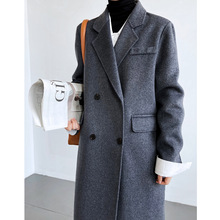 鹿西2023冬季新款韓系羊毛大衣女中長款雙面呢高級感毛呢外套3698
