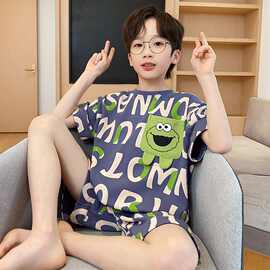 儿童睡衣男童薄款短袖短裤夏季学生中大童可爱卡通夏天男孩居家服