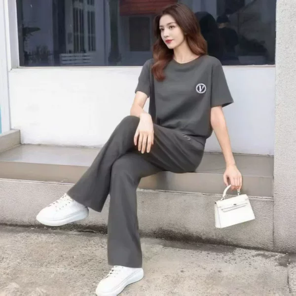 2025 summer new trendy and stylish short casual sporty plus-size loose-fitting pure cotton short-sleeve running set for women's morning runs
