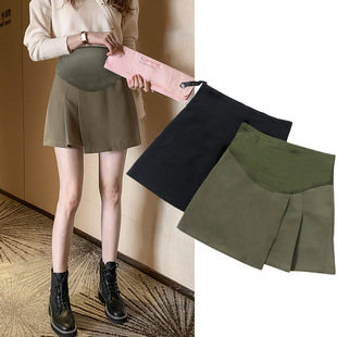 Pregnant Women's Thickened Suit Fabric Side Pleated 2023 Autumn and Winter Simple Fashionable Mother's Belly-supporting Skirt