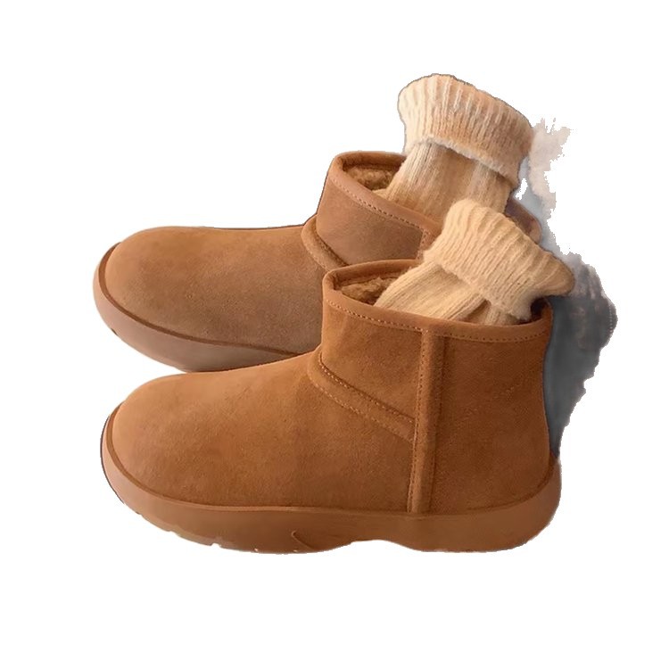 Stivali da neve invernali da donna con fodera in pelliccia sintetica, suola in gomma spessa, punta rotonda e design basso per un comfort casual e caldo. Stivali invernali corti e profondi._voghion.com