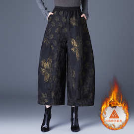 品质保证保暖减龄中年女提花苞裤冬季夹棉加厚保暖大码阔腿裤棉裤