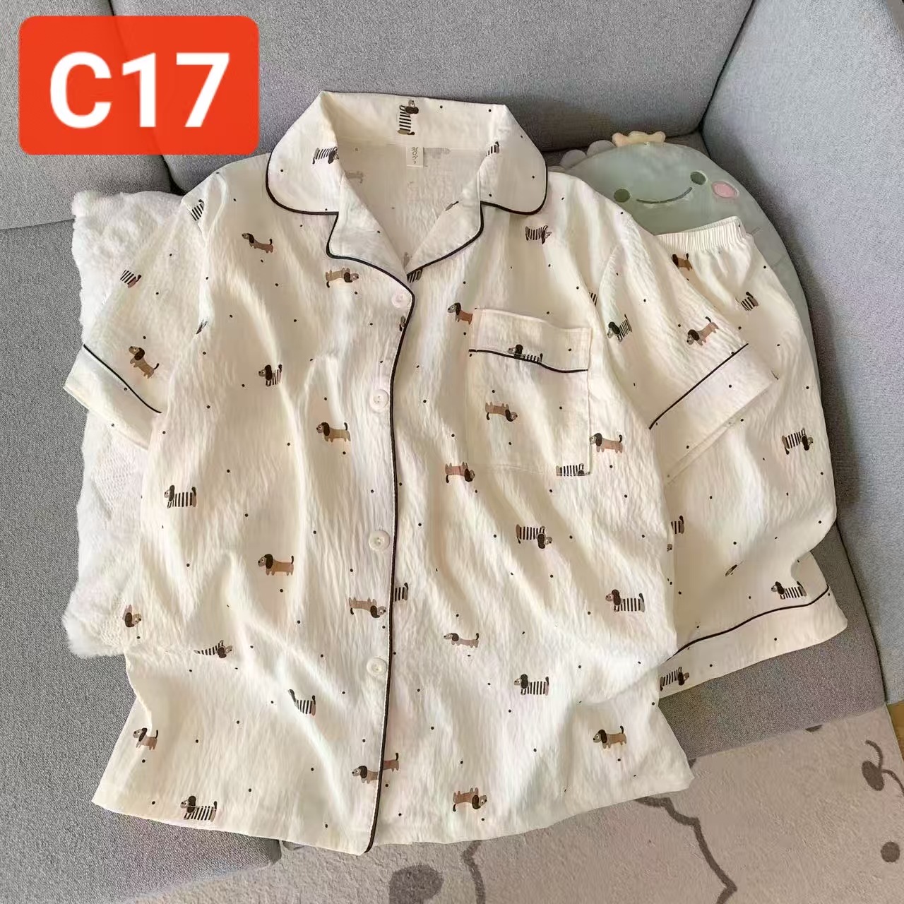 Al por mayor transfronterizo pantalones cortos de manga corta nubes pijamas de algodón de dibujos animados lindos cardigan con solapa primavera y otoño set de ropa para el hogar