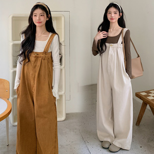 Maternity's Spring New Washed Denim Loose Wide-leg Strappy Bottoming Shirt Korean Sweet Fashion Two-piece Set