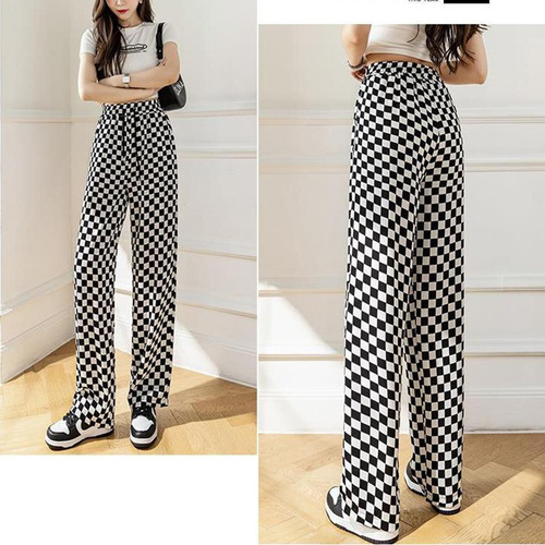 Summer Ice Silk Wide Leg Pants for Women High-Waisted Plus Size Loose Casual Thin Printed Anti-Mosquito Pants Chinese Style Floor-Length