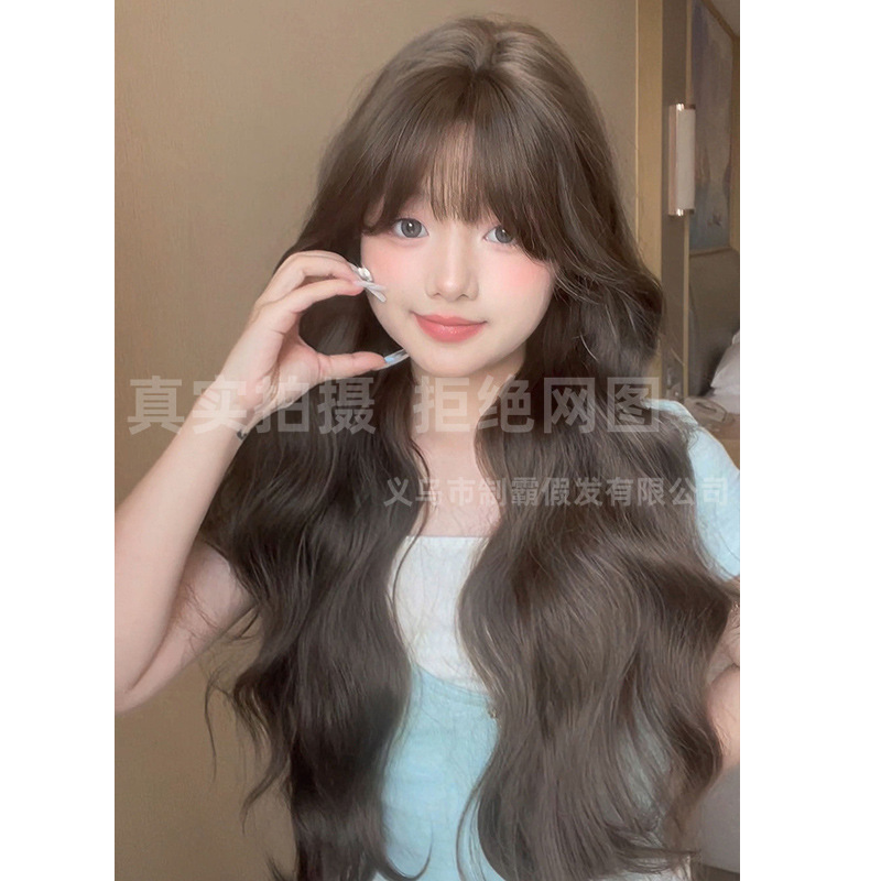 Master Wig for Women with Long Hair, Fashionable Elegant, Big Wavy Curly Hair, Realistic Natural Air Bangs, Curly Hair, Full Headgear