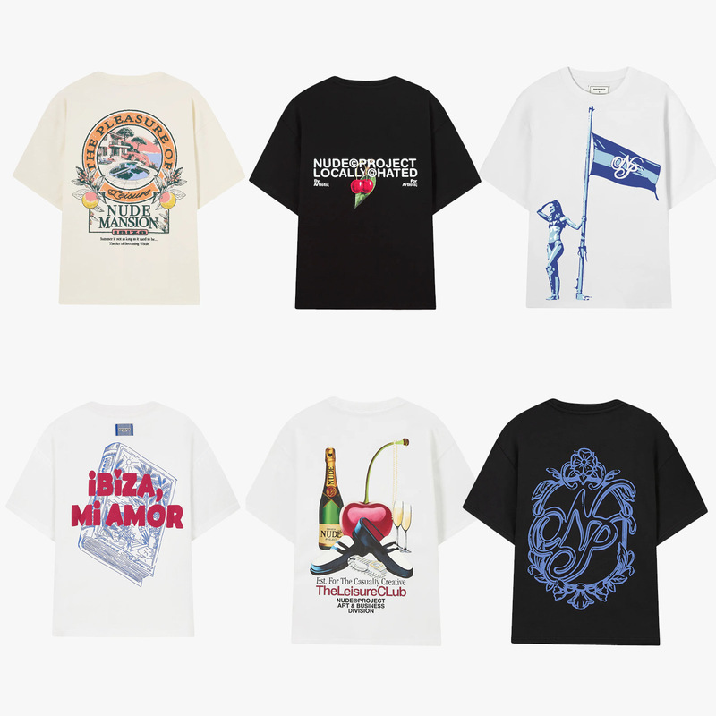 Cross-border NUDE American-style trendy brand t-shirt, niche heavyweight pure cotton unisex short-sleeve round-neck loose-fit T-shirt Cross-border NUDE American-style trendy brand t-shirt, niche heavyweight pure cotton unisex short-sleeve round-neck loose-fit T-shirt