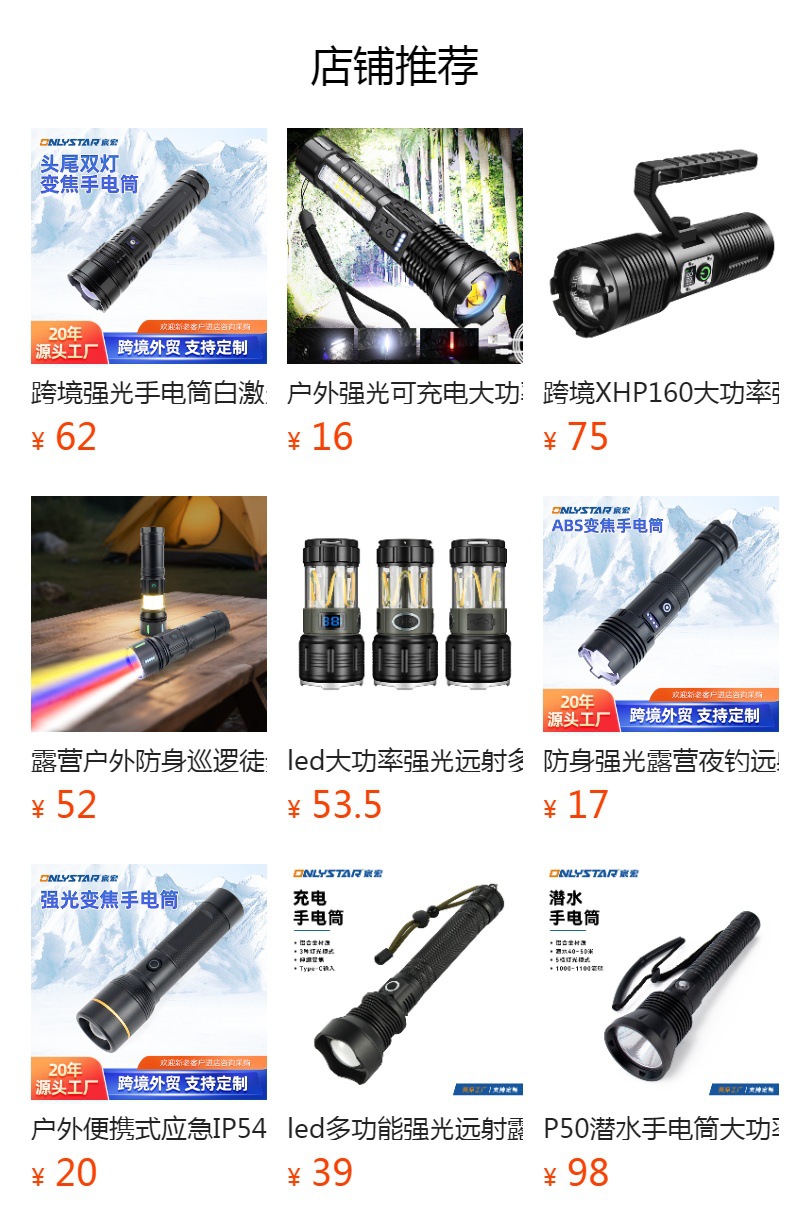 Amazon Cross-Border P50 High-Intensity Long-Range Flashlight Outdoor Aluminum Alloy Multi-Functional Telescopic Zoom High-Intensity Flashlight