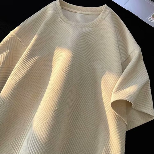 Vintage Short-Sleeve T-Shirt for Men - Summer 2025 New Arrival, Casual and Versatile, Honeycomb Pattern, Instagram Trendy Half-Sleeve T-Shirt