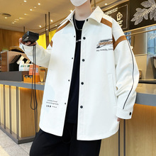 韩版拼色港风外套男学生秋季新款长袖宽松百搭复古夹克工装上衣潮