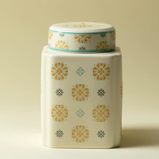 新中式宝相花纹陶瓷茶叶罐高颜值四方密封罐小号储存罐防潮