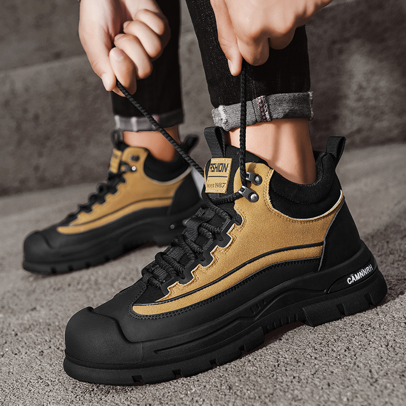 Zapatos de hombre de seguro laboral otoño 2024 nuevos zapatos de moda de trabajo deportivos y de ocio para hombres de trabajo antideslizantes, impermeables y resistentes al desgaste