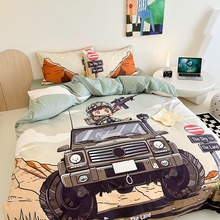 100s新疆长绒棉纯棉全棉四件套床单被套床上三件套男孩青少年汽车