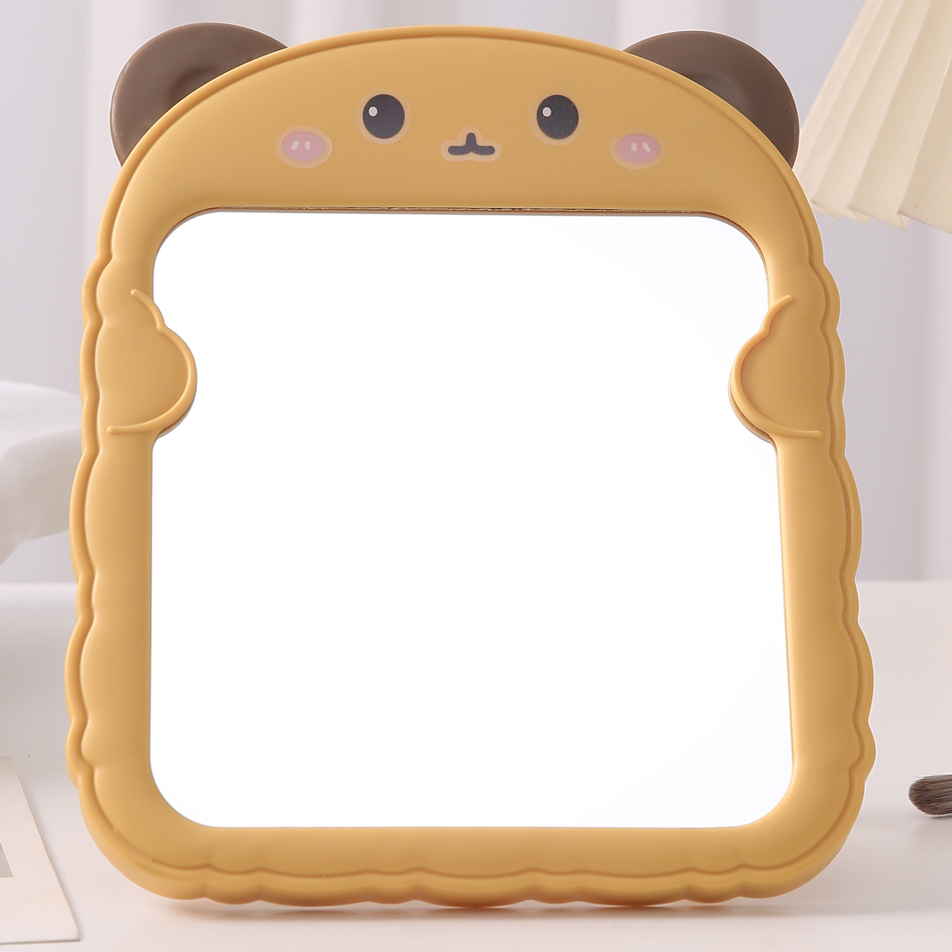 Espejo de maquillaje plegable con orejas de oso, portátil y lindo