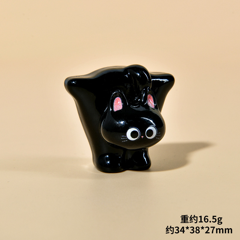 漫画立体小さな黒猫動物樹脂かわいい diy クリエイティブキーホルダージュエリーアクセサリーデスクトップ車の装飾品|undefined