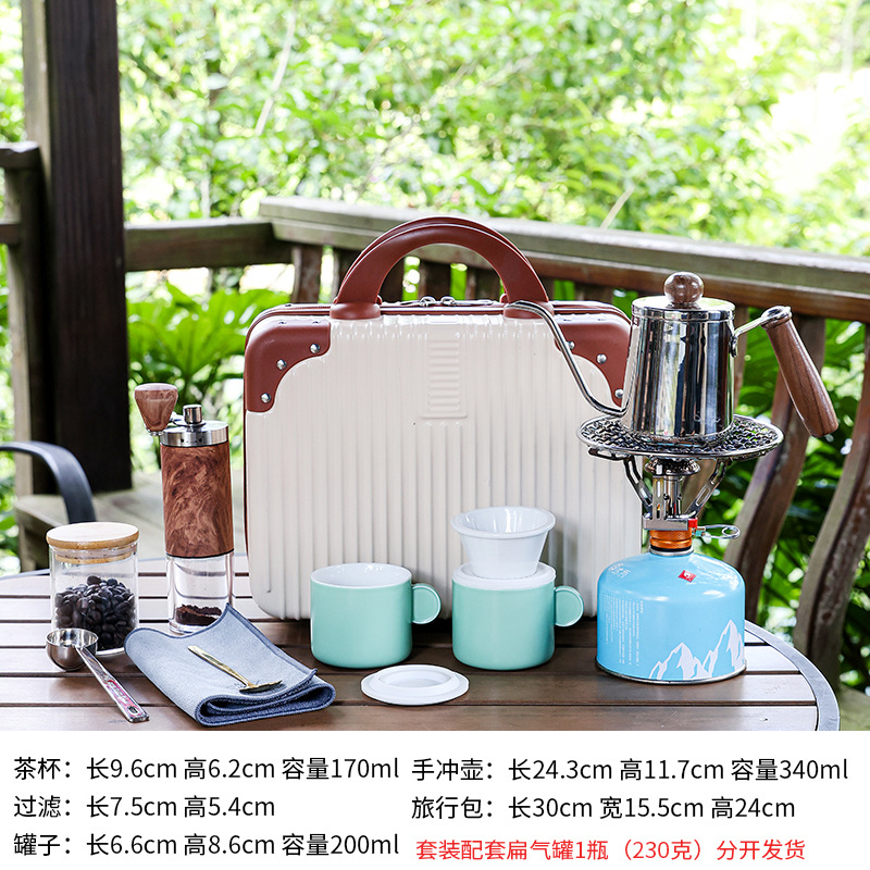 Kit de café de viaje portátil camping al aire libre molino de frijoles hervidor de mano equipo de café hervido conjunto de té y café