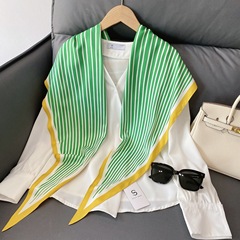 Summer Fresh Navy Blue Green Striped Plaid Silk-like Scarf Simple Style Triangle Scarf Shawl
