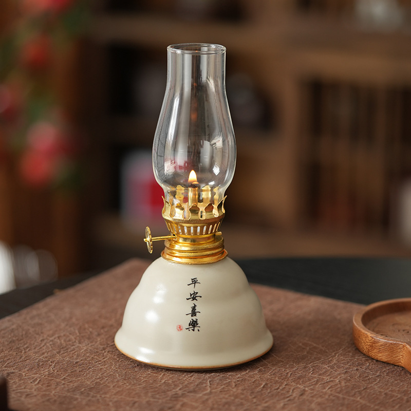 Ceramic Oil Lamp Butter Lamp Camping Tea Room Decorative Atmosphere Lamp Nostalgia Retro Buddha Long Ming Lamp Lamp Buddha Lamp