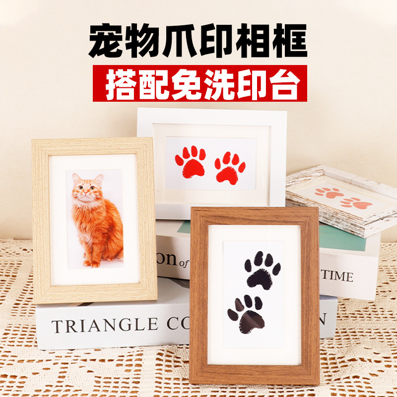 Pet Paw Print Commemorative Handprint Footprint Paw Ink Pink Cat Dog Commemorative Photo Frame Table Grab Print Footprint Picture Frame