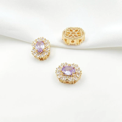 Zərgərlik ara hissələri | Porous Spacer Beads Handmade Double-Row - style-6-purple-zirconium-125156mm-gold