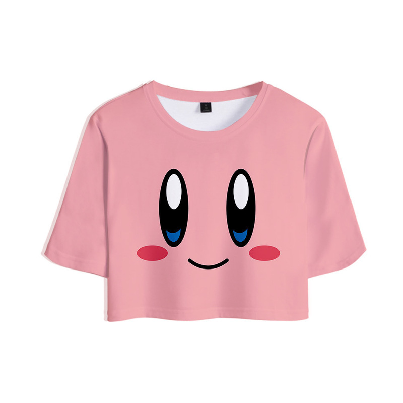 Summer video game series star Kabi kirby 3D color printing sexy exposed navel T-shirt for women