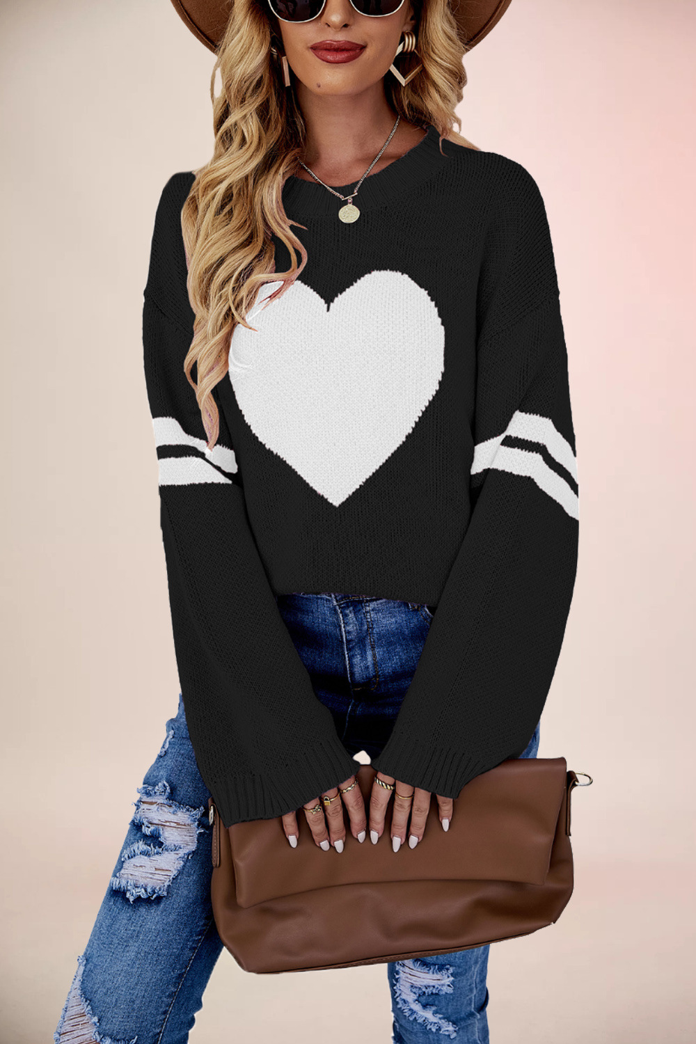 Suéter holgado de cuello redondo para mujer, diseño de corazón, estilo europeo y americano, novedad de invierno 2026, para el Día de San Valentín, disponible en Amazon.