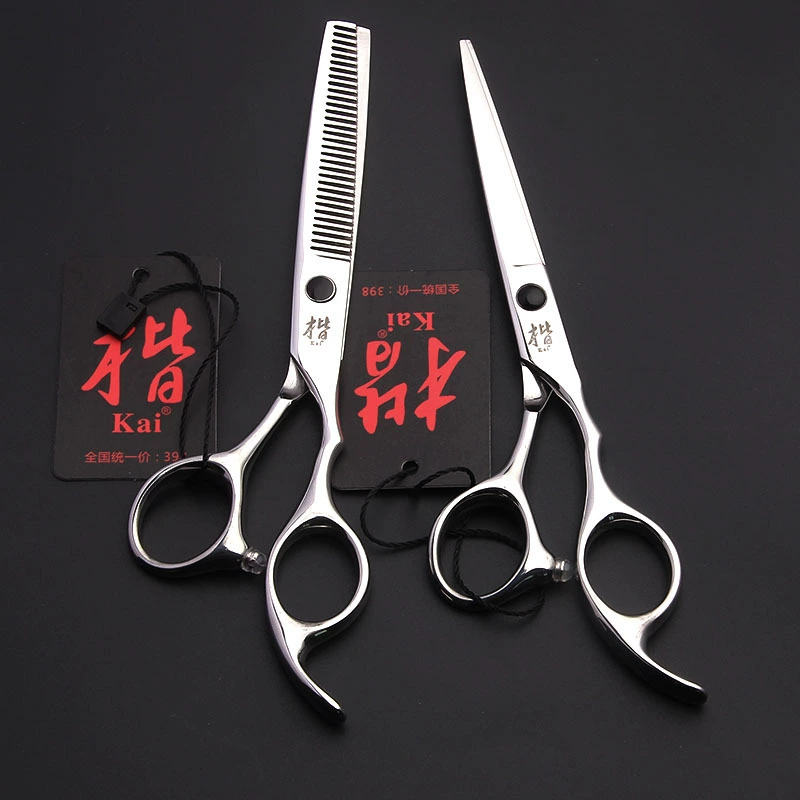 Hairdressing Scissors Set, 2-Piece (Flat + Thinning), black gemstone handles, salon kit