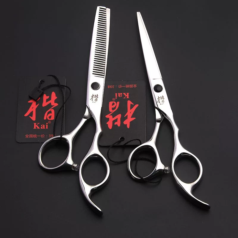 Hairdressing Scissors Set, 2-Piece (Flat + Thinning), black gemstone handles, salon kit