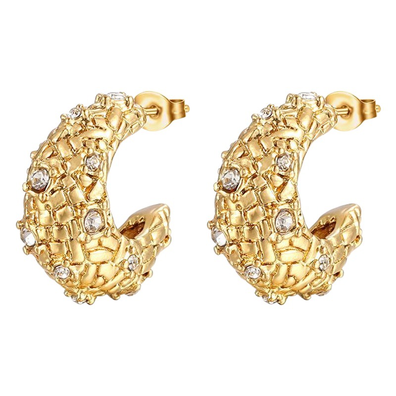 Estilo francés europeo y americano Luz de lujo retro Senior diseñador pendientes 18K chapado en oro de acero inoxidable diamante en forma de U ins estilo de las mujeres