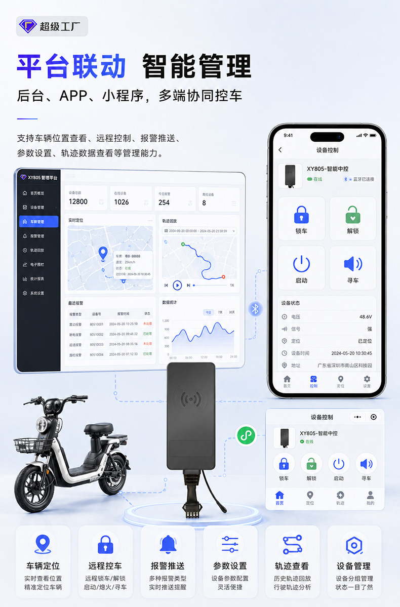 Electric Vehicle Smart Central Control Bluetooth Sensorless Riding Remote Control 433 Remote Control Button Start Gps Locator