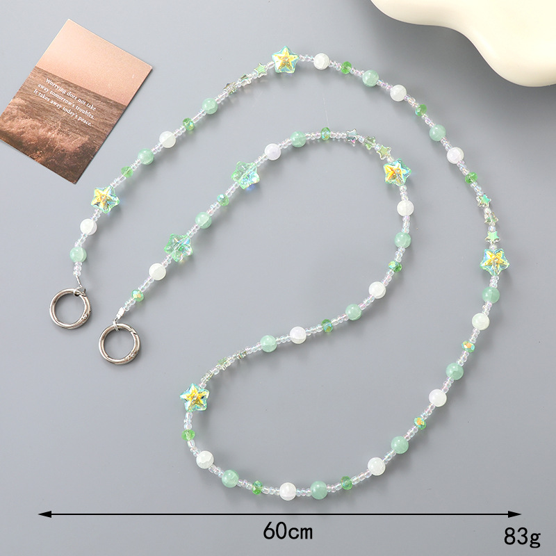 Ins fresco y simple, estrella chapada en color, cadena de teléfono móvil con cuentas, equipaje, cadena de mensajero trasera, llavero, colgante anti-pérdida