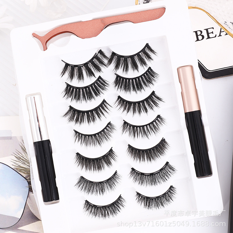 Transfronterizo siete pares de delineador magnético imán pestañas falsas traje de succión magnética pestañas falsas fábrica al por mayor