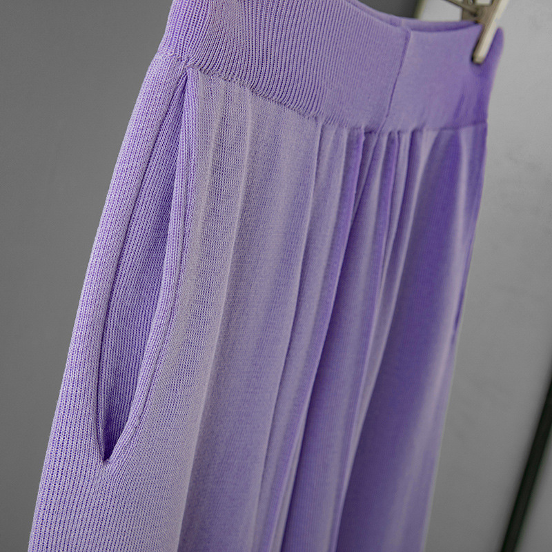 Suit Women V Neck Loose Sleeveless Knit Vest Top High Waist Loose Slimming Casual Slit Wide Leg Pants 14 Suit Women V Neck Loose Sleeveless Knit Vest Top High Waist Loose Slimming Casual Slit Wide Leg Pants