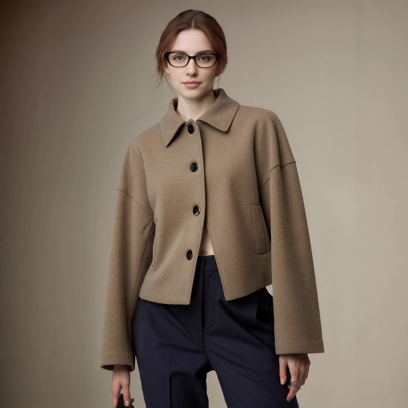 Autumn and Winter European and American Us Plus-Size Fashion Jacket with a Turn-Down Collar, Warm and Suitable for Commuting, Faux Wool Pocket Jacket
