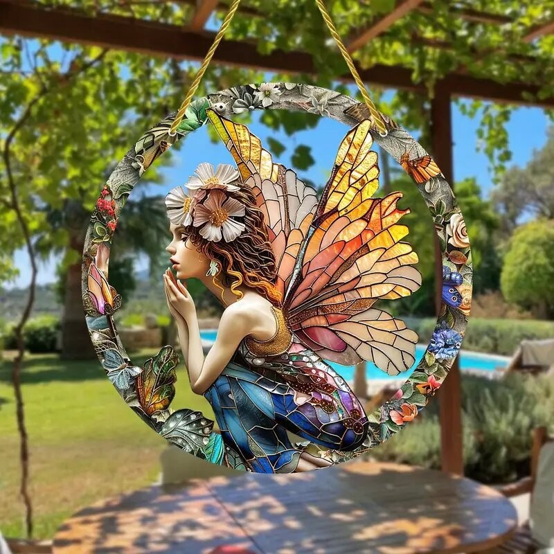 Decoración creativa transfronteriza acrílica disco plano colgar princesa de cuento de hadas belleza figura de captura de sol ventana decoración porche